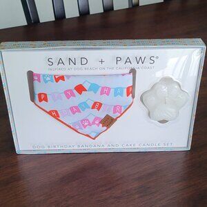 New in Box Sand & Paws Dog Birthday Bandana and Cake Candle Set
